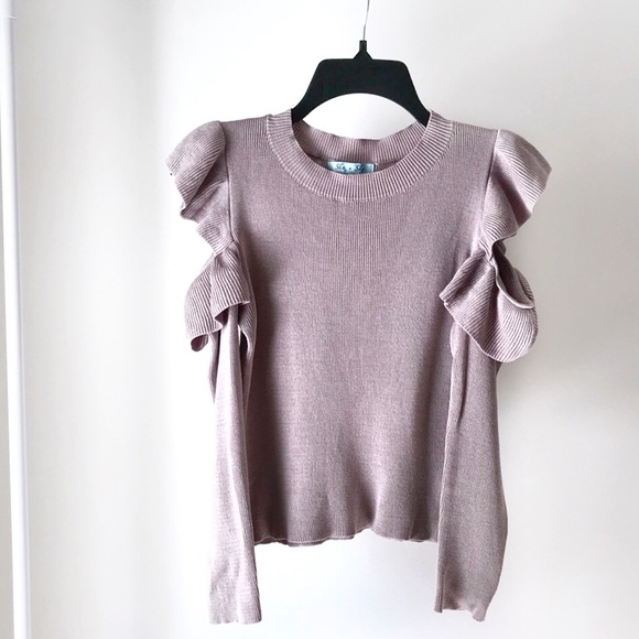 ✨She + Sky Dusty Lilac Crop Ruffle Sweater Top - Picture 2 of 7